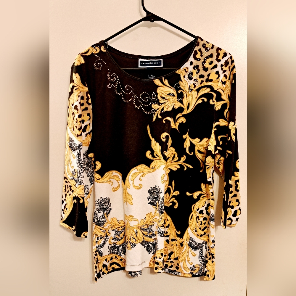 Karen Scott Golden brown 3/4 sleeve blouse
